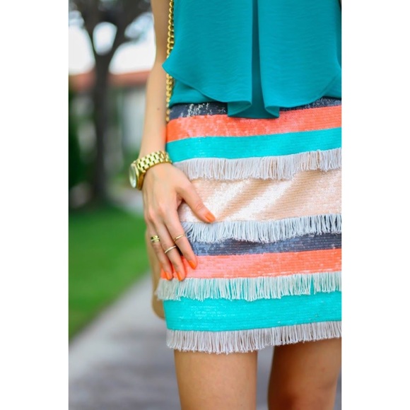 Zara Dresses & Skirts - zara • sequin striped skirt with fringe fits 8/10